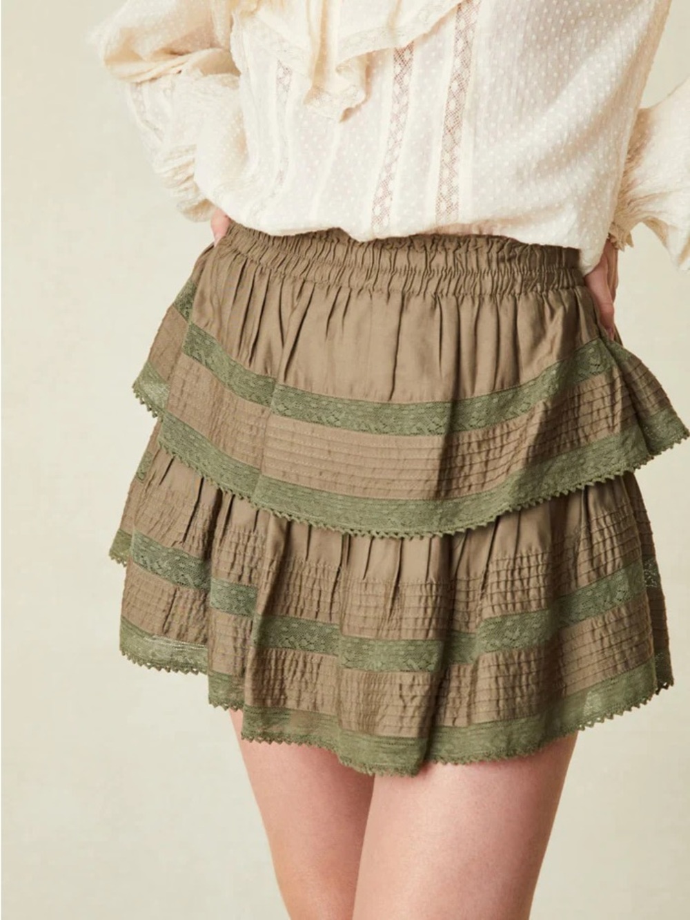 LOVESHACKFANCY RUFFLE MINI SKIRT FOREST OAK